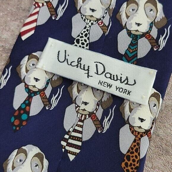 Vicky Davis "Cigar Hound" Dog Print Men's 100% Silk Classic Necktie - Picture 3 of 8